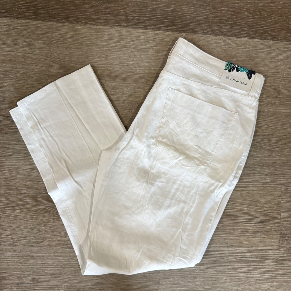 Cubavera Linen Blend Pants Mens 36x30 White Straight Leg Casual NWT CUBSA057DS